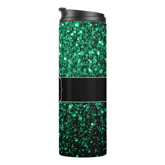 Emerald Green faux glitter sparter Monogram Thermosbeker (Geroteerd rechts)
