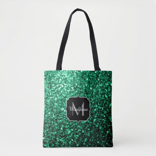 Emerald Green faux glitter sparter Monogram Tote Bag (Voorkant)