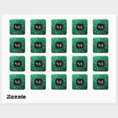 Emerald Green faux glitter sparter Monogram Vierkante Sticker (Vel)