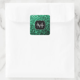 Emerald Green faux glitter sparter Monogram Vierkante Sticker