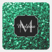 Emerald Green faux glitter sparter Monogram Vierkante Sticker (Voorkant)