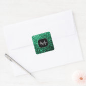 Emerald Green faux glitter sparter Monogram Vierkante Sticker (Envelop)