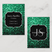 Emerald Green faux glitter sparter Monogram Visitekaartje (Voorkant / Achterkant)