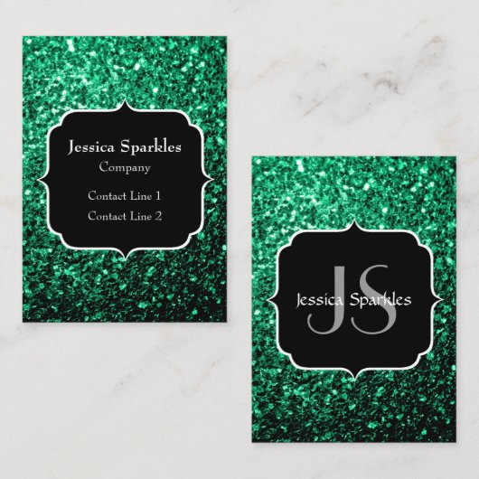 Emerald Green faux glitter sparter Monogram Visitekaartje (Voorkant / Achterkant)