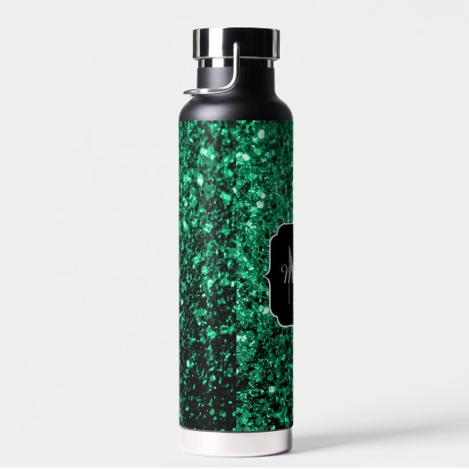 Emerald Green faux glitter sparter Monogram Waterfles (Rechts)