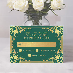  Emerald Green Faux Gold Elegant Huwelijk RSVP Kaartje