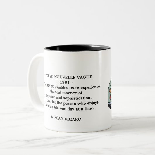 Emerald Green Figaro Car Figarations Tokyo Quote Tweekleurige Koffiemok (Voorkant links)
