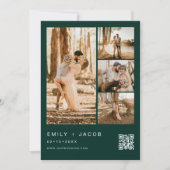 Emerald Green Five 5 foto QR code bruiloft Kaart (Voorkant)