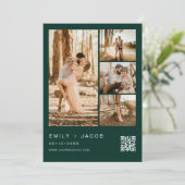 Emerald Green Five 5 foto QR code bruiloft Kaart (Staand voorkant)