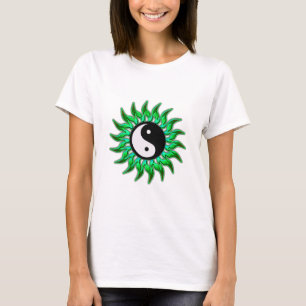 Emerald Green Flaming Yin Yang Sun T-shirt