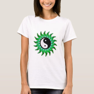 Emerald Green Flaming Yin Yang Sun T-shirt