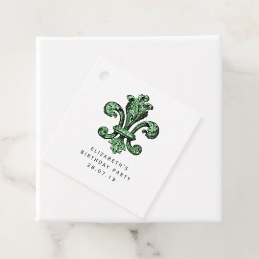 Emerald Green Fleur de Lis Bedankjes Labels (In situ)