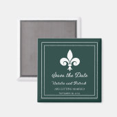 Emerald Green Fleur de Lis Save the Date Magnet (Voorkant / Achterkant)