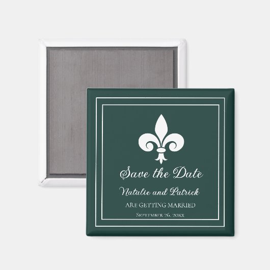 Emerald Green Fleur de Lis Save the Date Magnet (Voorkant / Achterkant)