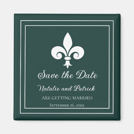 Emerald Green Fleur de Lis Save the Date Magnet (Voorkant)