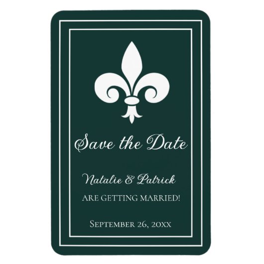 Emerald Green Fleur de Lis Save the Date Magnet Magneet (Verticaal)
