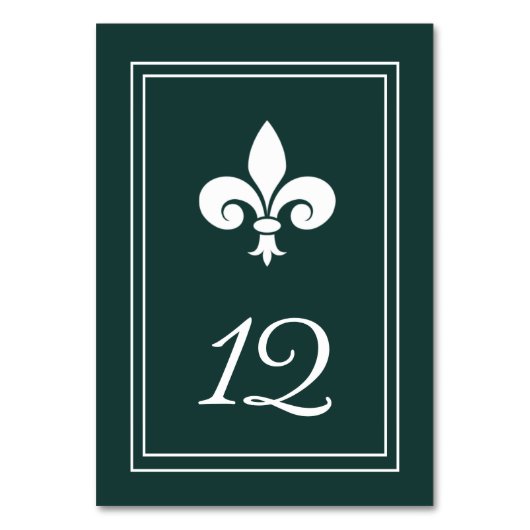 Emerald Green Fleur de Lis Table Number Kaart (Voorkant)
