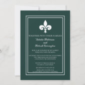 Emerald Green Fleur de Lis Wedding Invitation Kaart (Voorkant)