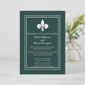 Emerald Green Fleur de Lis Wedding Invitation Kaart (Staand voorkant)