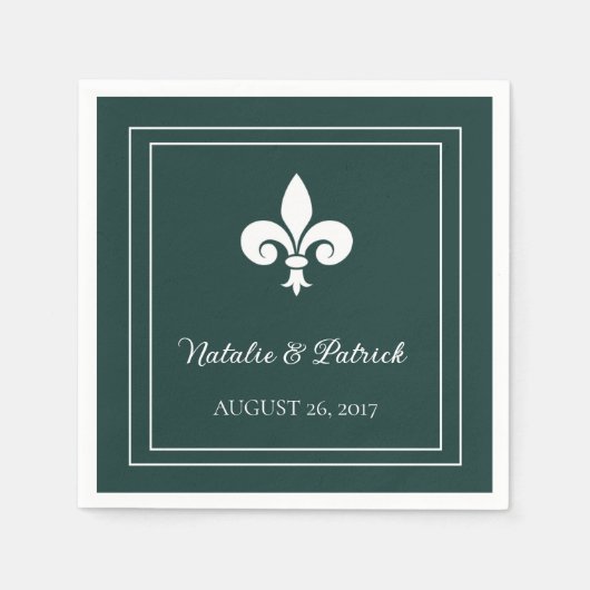 Emerald Green Fleur de Lis Wedding Paper Napkins Servet (Voorkant)