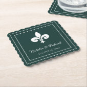 Emerald Green Fleur de Lis Wedding Paper Onderzett Kartonnen Onderzetters (Gebogen)