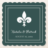 Emerald Green Fleur de Lis Wedding Paper Onderzett Kartonnen Onderzetters (Voorkant)
