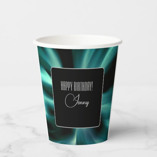 Emerald Green Floral – Aangepast zwart accent Papieren Bekers (Voorkant)