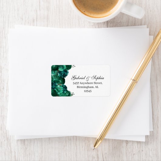 Emerald Green Floral Address Label (Insitu)