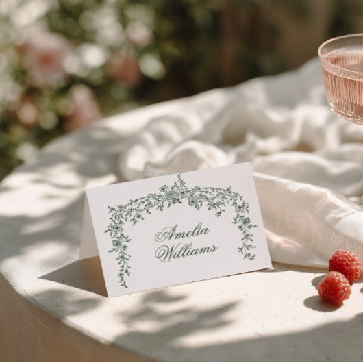 Emerald Green Floral Boho Chic Wedding Place Cards Kaart