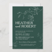 Emerald Green Floral Botanical Boho Simple Wedding Kaart (Achterkant)