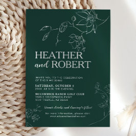 Emerald Green Floral Botanical Boho Simple Wedding Kaart