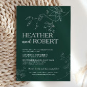 Emerald Green Floral Botanical Boho Simple Wedding Kaart