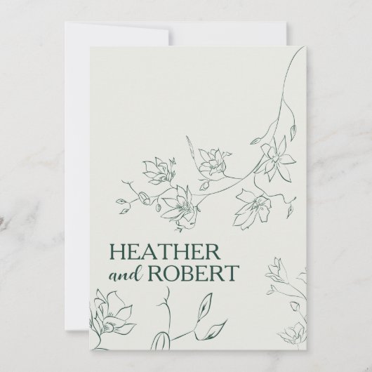 Emerald Green Floral Botanical Boho Wedding Kaart (Voorkant)