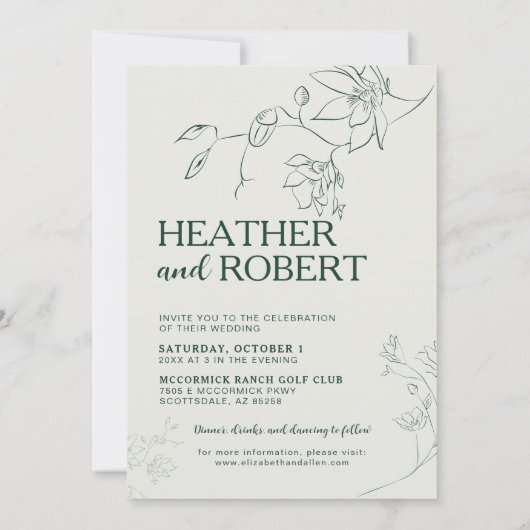 Emerald Green Floral Botanical Boho Wedding Kaart (Achterkant)