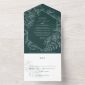 Emerald Green Floral Botanical Wedding All In One Uitnodiging (Binnen)