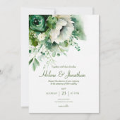 Emerald Green Floral Botanical Wedding Kaart (Voorkant)