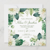 Emerald Green Floral Botanical Wedding Kaart (Voorkant)