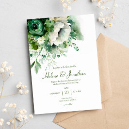 Emerald Green Floral Botanical Wedding Kaart