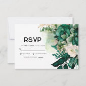 Emerald Green Floral Botanical Wedding RSVP Kaartje (Voorkant)