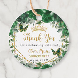 Emerald Green Floral Butterflies Gold Quinceañera Bedankjes Labels