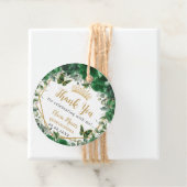 Emerald Green Floral Butterflies Gold Quinceañera Bedankjes Labels (In situ)