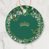 Emerald Green Floral Butterflies Gold Quinceañera Bedankjes Labels (Achterkant)