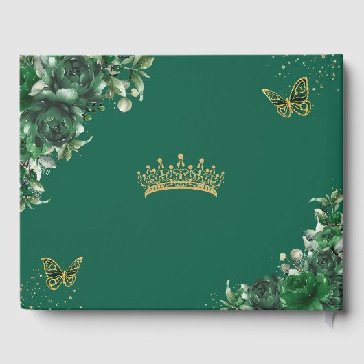 Emerald Green Floral Butterflies Gold Quinceanera Gastenboek (Achterkant)