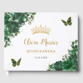 Emerald Green Floral Butterflies Gold Quinceanera Gastenboek (Voorkant)