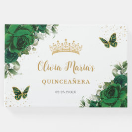 Emerald Green Floral Butterflies Gold Quinceanera Gastenboek