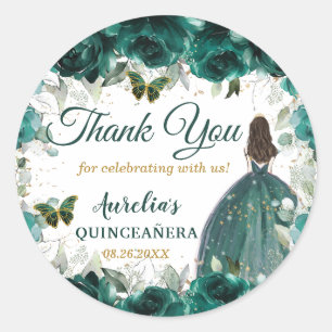Emerald Green Floral Butterflies Princess Favor Ronde Sticker