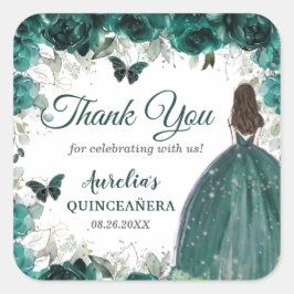Emerald Green Floral Butterflies Princess Favor Vierkante Sticker