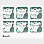 Emerald Green Floral Butterflies Princess Favor Vierkante Sticker (Vel)
