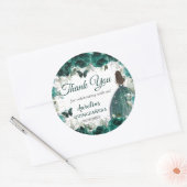 Emerald Green Floral Butterflies Princess Silver Ronde Sticker (Envelop)