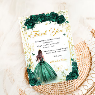 Emerald Green Floral Butterflies Quinceañera Bedankkaart